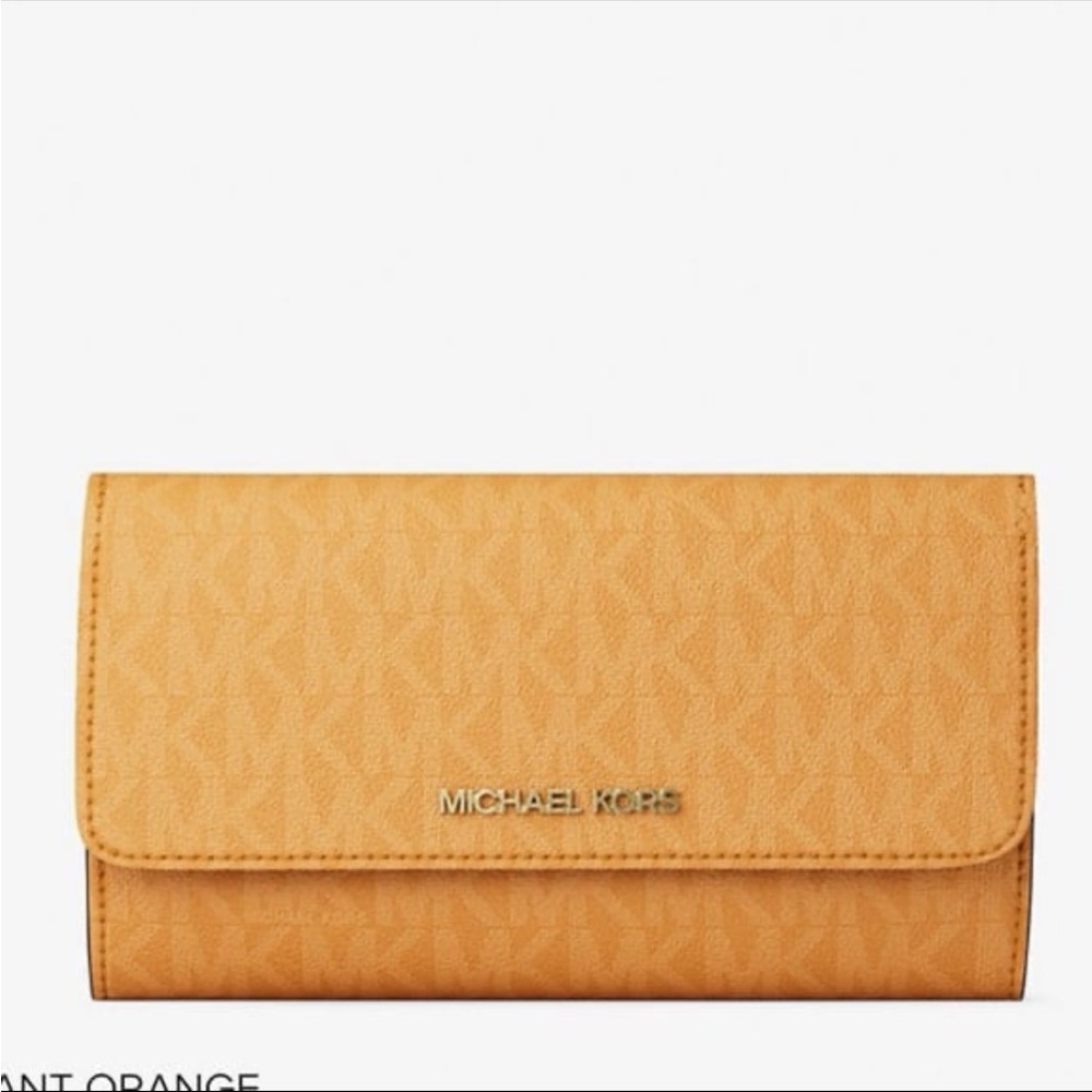 MICHAEL KORS Jet Set Large Signature Logo Tri-Fold Wallet Radiant Orange